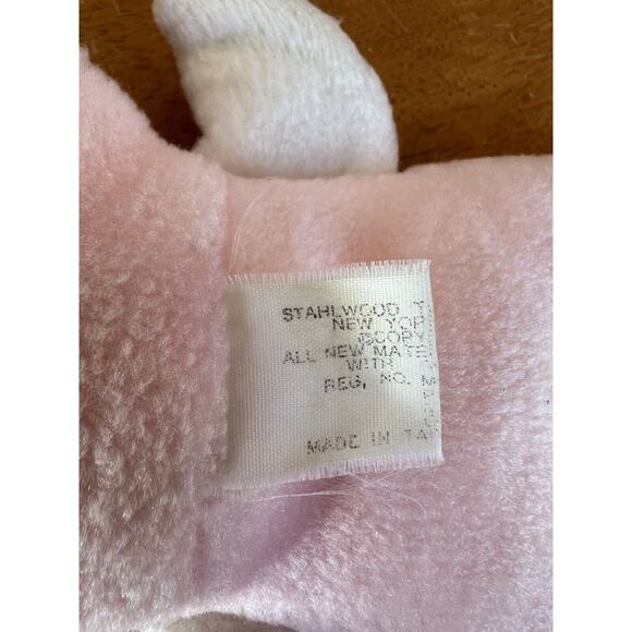 Vintage Stahlwood Plush Stuffed Pink White Sleeping Teddy Bear 7" Rattle Inside - Picture 4 of 5
